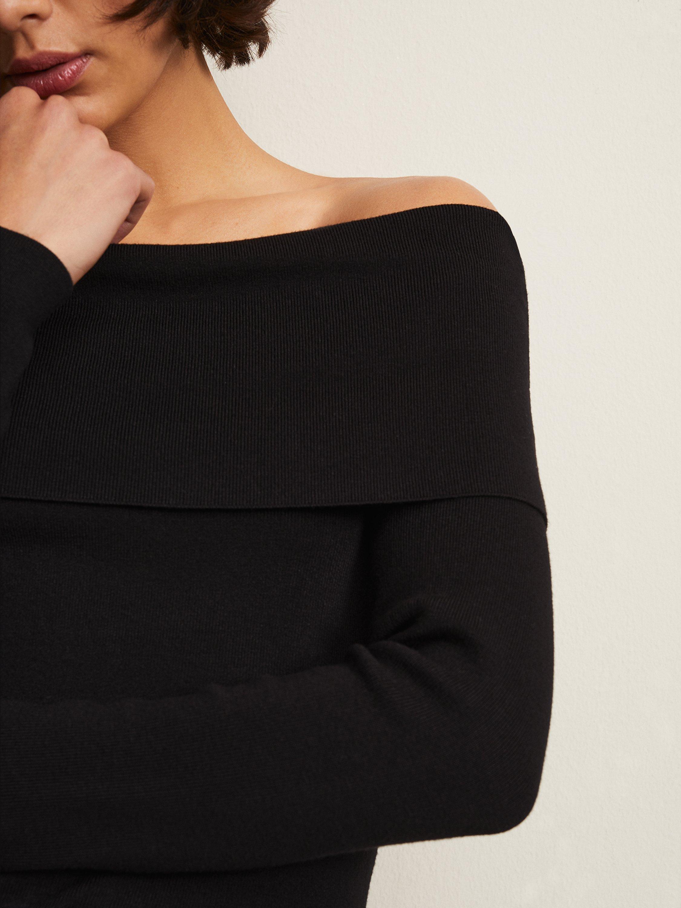 Product image 7 of 7, which shows Phase Eight Nya Fine Knit Bardot Top, Black, L
