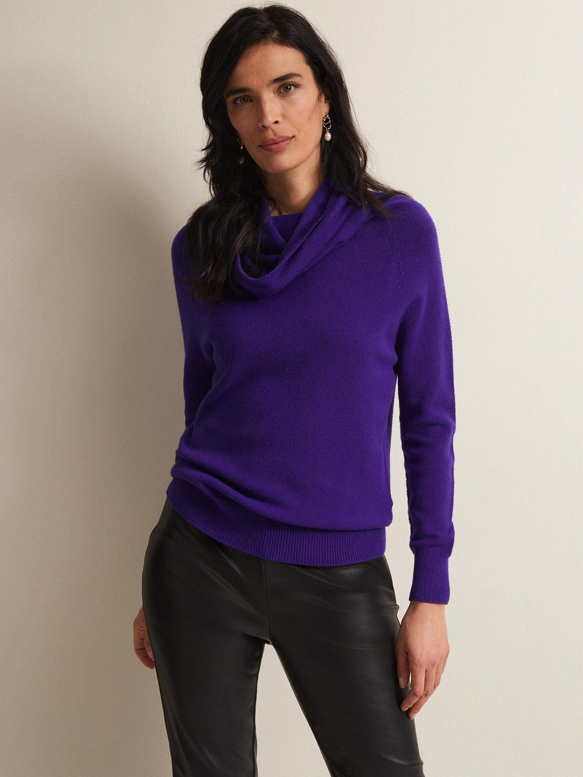 Phase Eight Rylee Fine Knit Cowl Neck Jumper, Purple