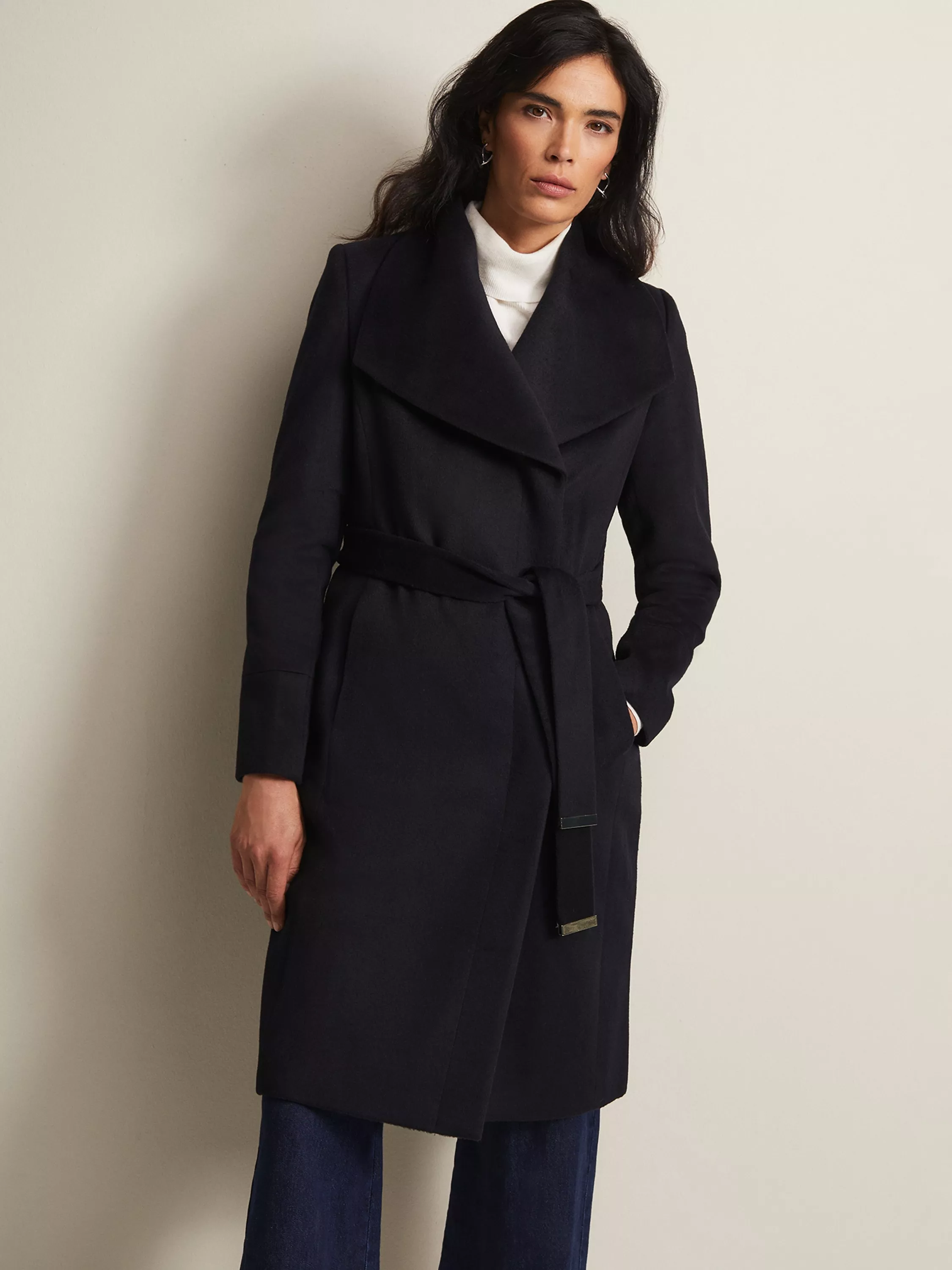 Belted wool blend coat halogen store