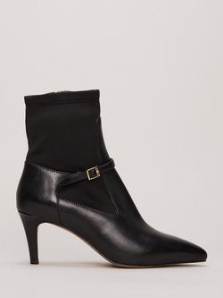 Phase Eight Leather Buckle Detail Sock Boots, Black, Black