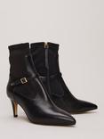 Phase Eight Leather Buckle Detail Sock Boots, Black