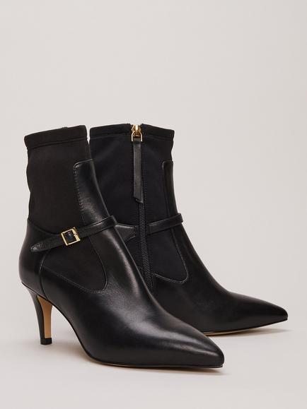Phase Eight Leather Buckle Detail Sock Boots, Black - view 2, Black