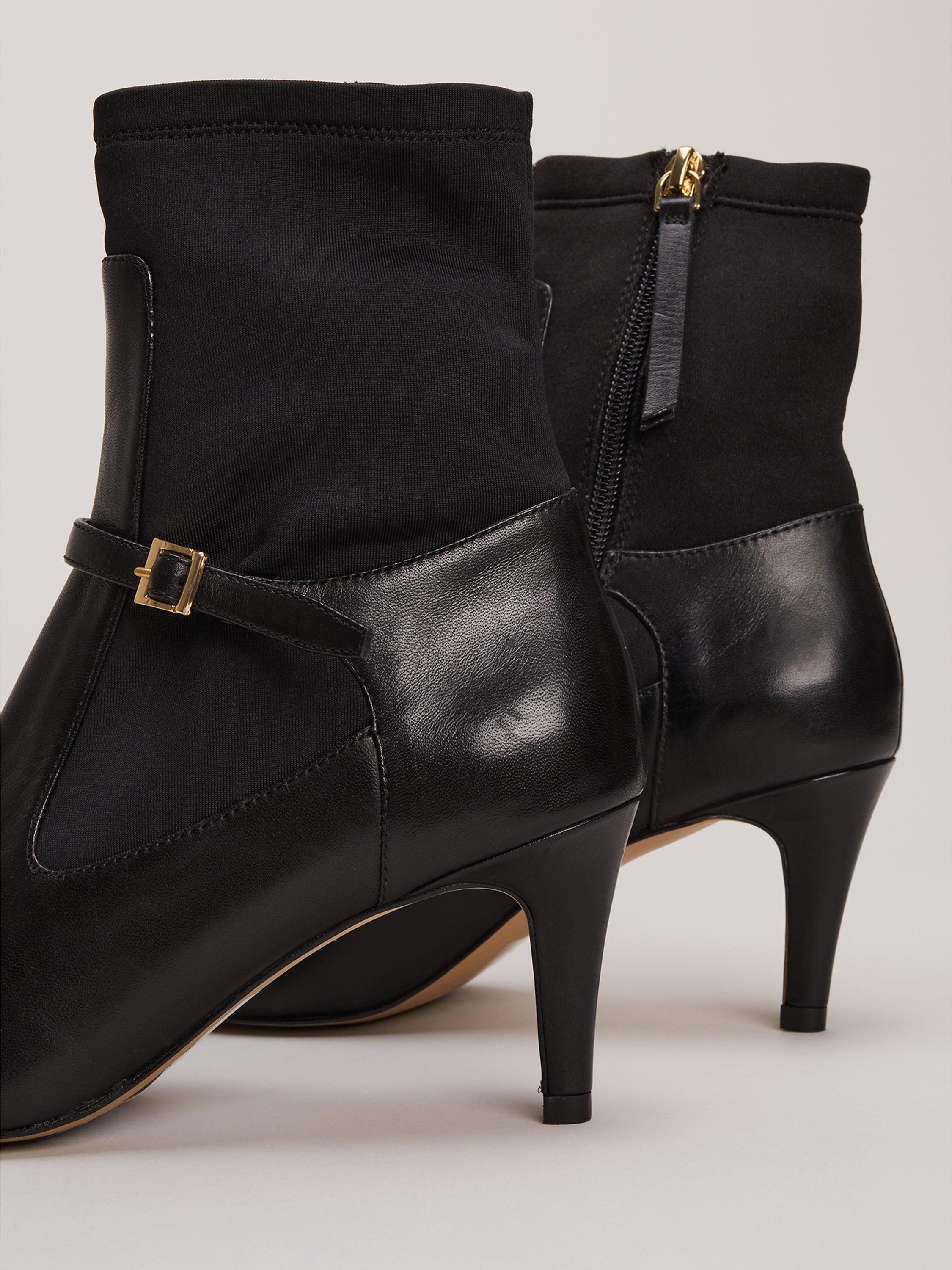 Product image 3 of 10, which shows Phase Eight Leather Buckle Detail Sock Boots, Black, EU38