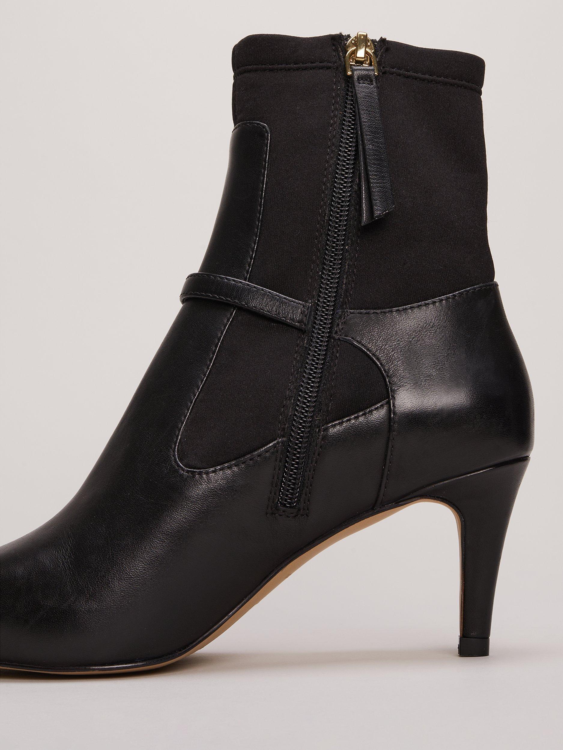 Product image 5 of 10, which shows Phase Eight Leather Buckle Detail Sock Boots, Black, EU38