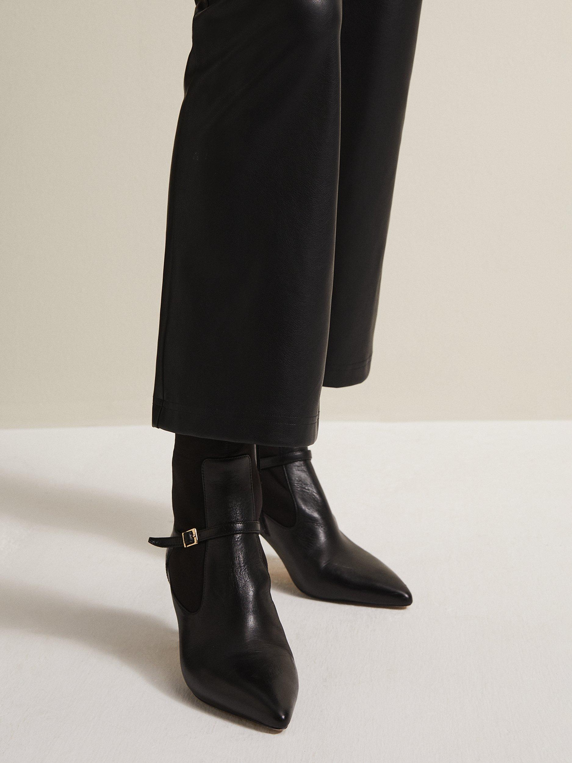 Product image 7 of 10, which shows Phase Eight Leather Buckle Detail Sock Boots, Black, EU38