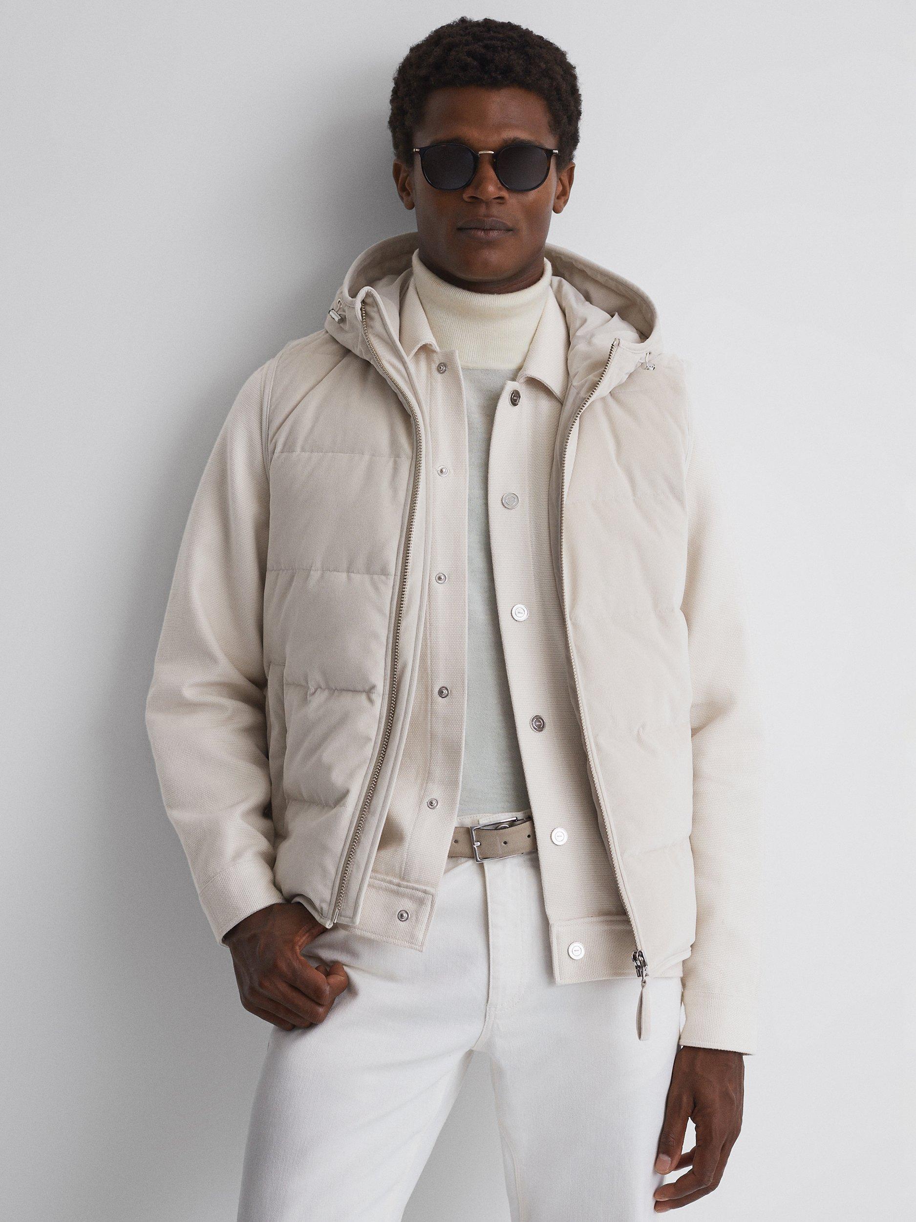 Reiss Leftwich Sleevess Quilted Hooded Gilet, Stone