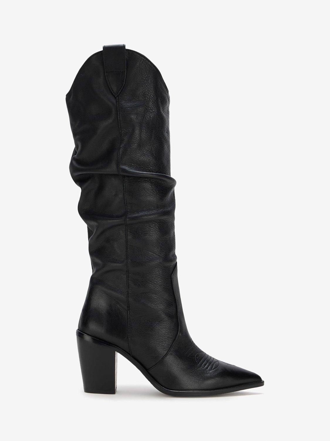 Mint Velvet Leather Longer Length Cowboy Boots, Black
