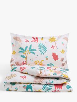 John Lewis Easy Care Jungle Print Duvet Cover and Pillowcase Set - view 2, Pink/Multi