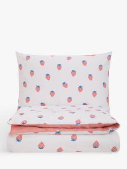 John Lewis ANYDAY Easy Care Strawberry Print Reversible Duvet Cover and Pillowcase Set, Pink Mid