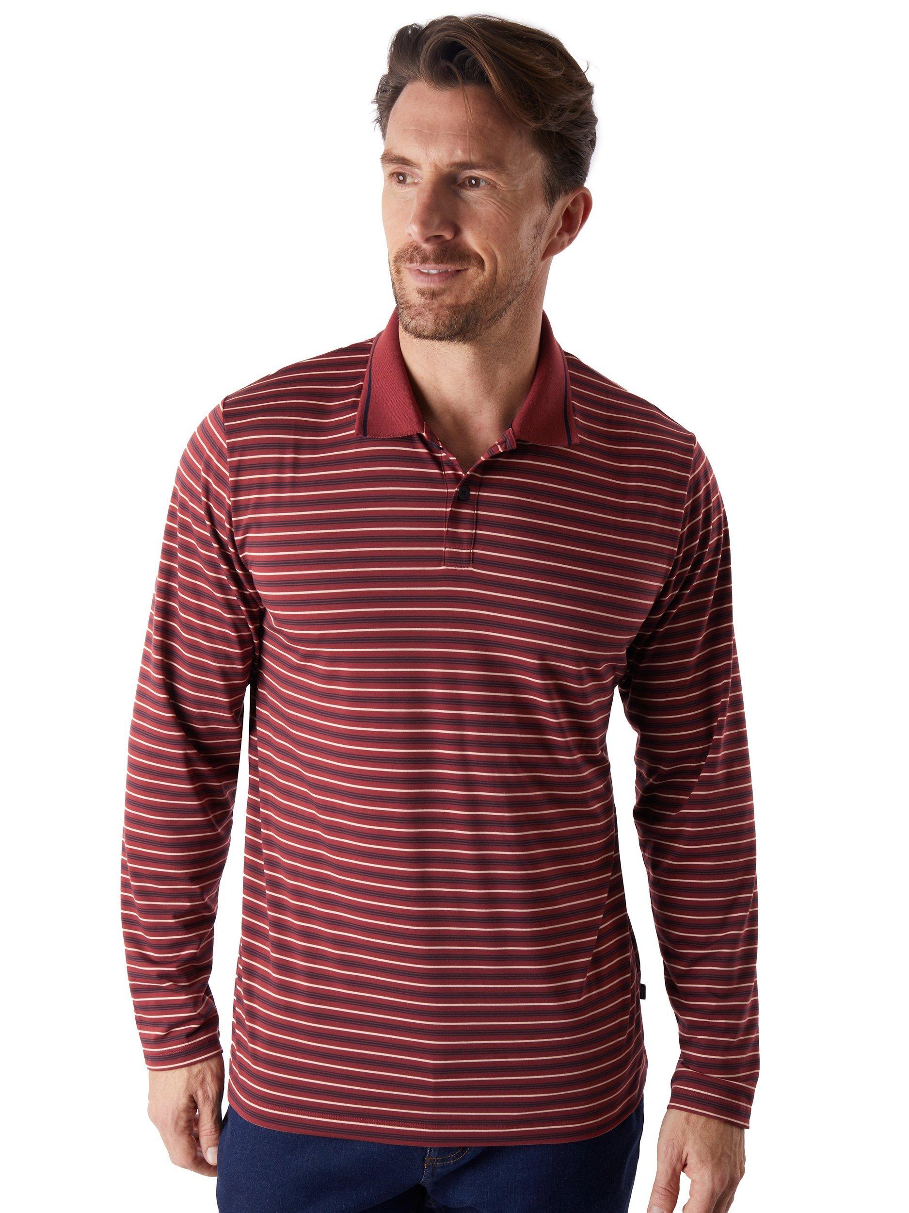 Rohan Shoreline Long Sleeve Stripe Polo Shirt, Auburnred/Navy