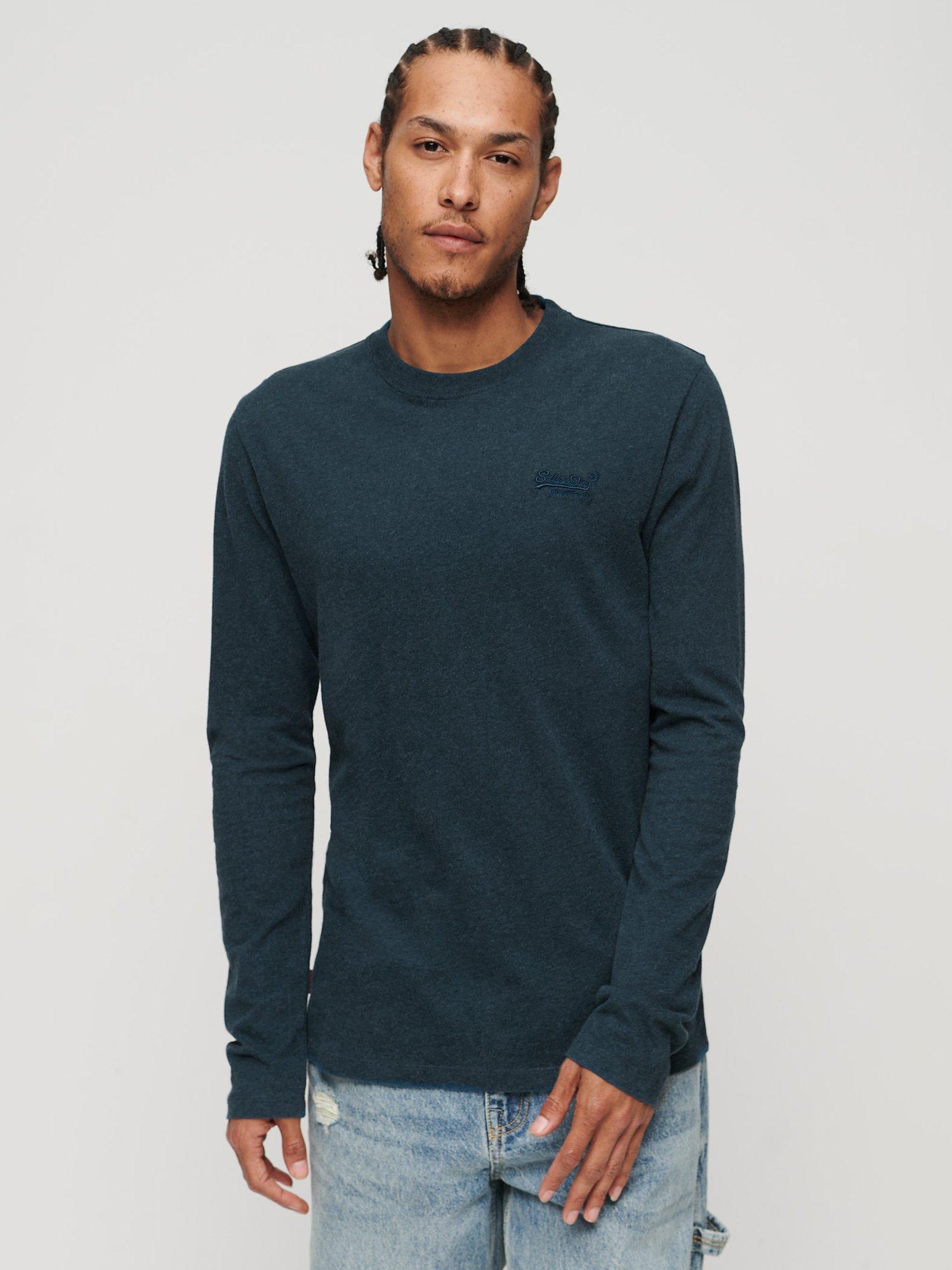 Superdry Organic Cotton Vintage Logo Embroidered Long Sleeve Top, Teal Blue Marl
