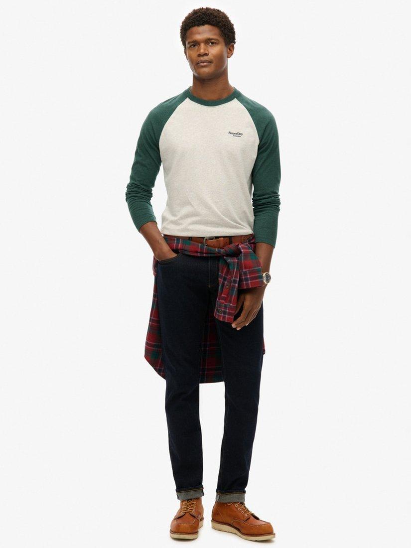 Product image 2 of 5, which shows Superdry Essential Baseball Long Sleeve Top, Glacier Grey/Green, S