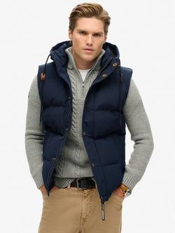 Superdry Hooded Everest Puffer Gilet, Nordic Chrome Navy