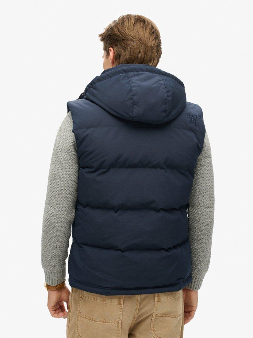 Product image 6 of 7, which shows Superdry Hooded Everest Puffer Gilet, Nordic Chrome Navy, S