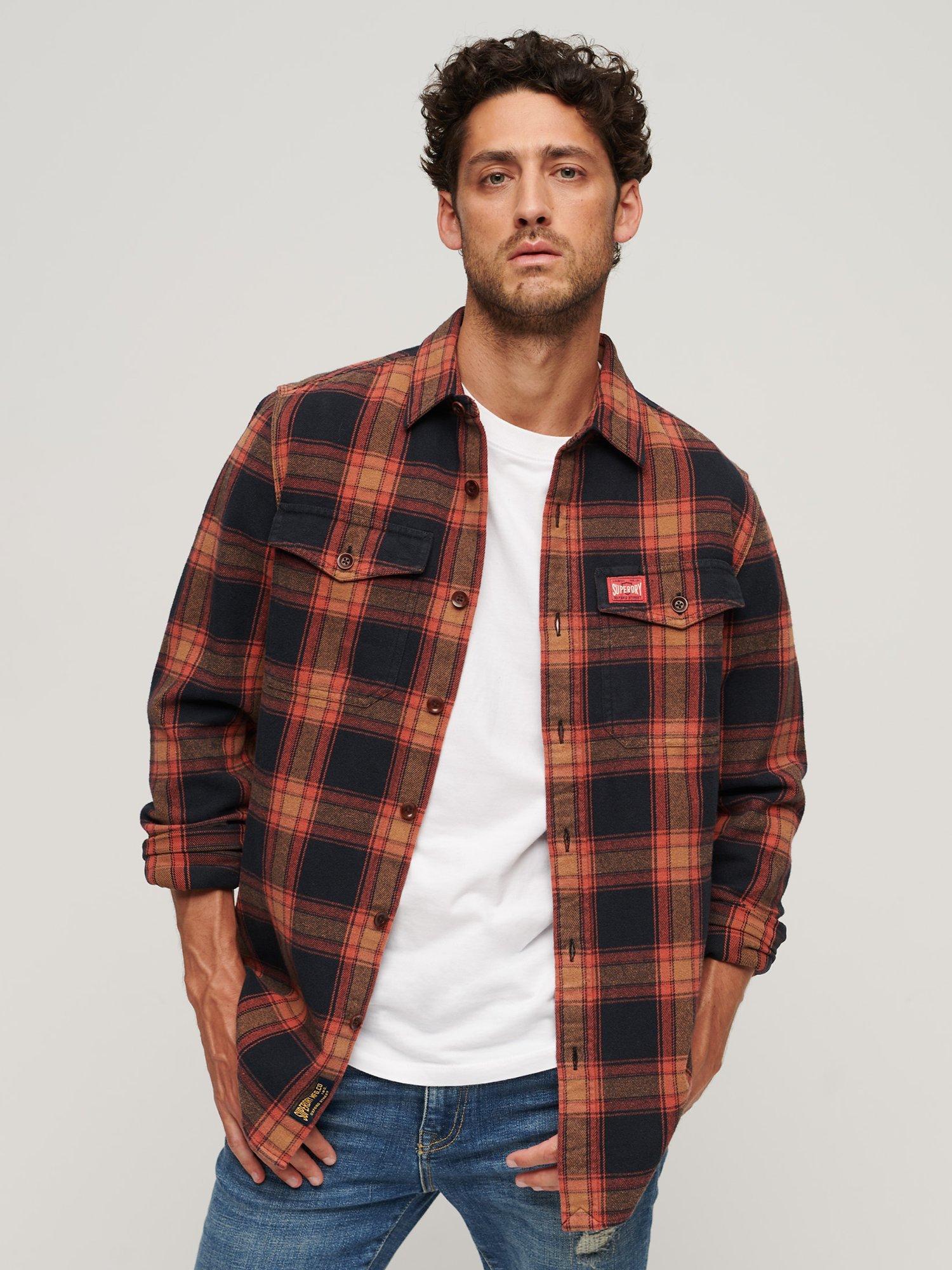 Superdry Organic Cotton Worker Check Shirt, Work Check Navy