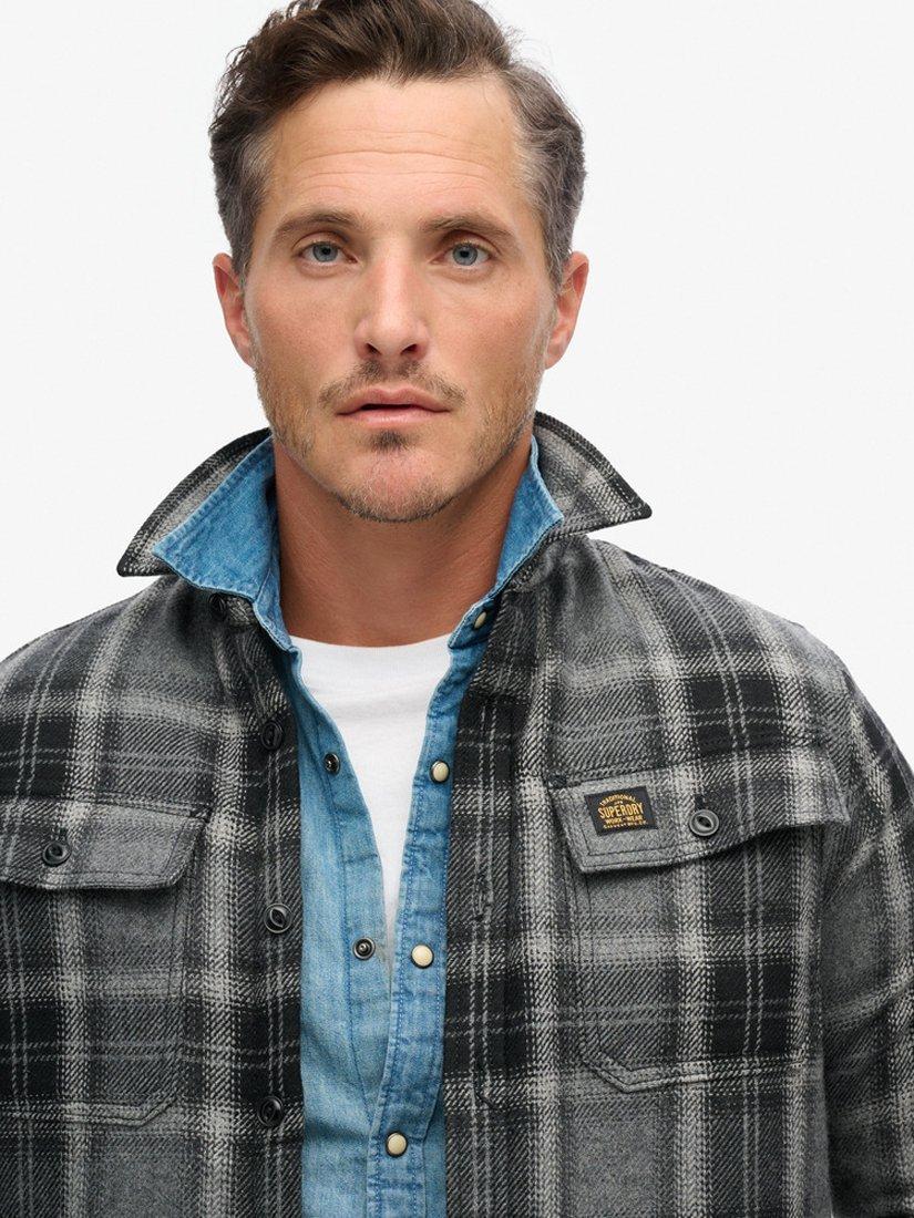 Product image 4 of 7, which shows Superdry Wool Blend Miller Overshirt, Roderick Check Black, S