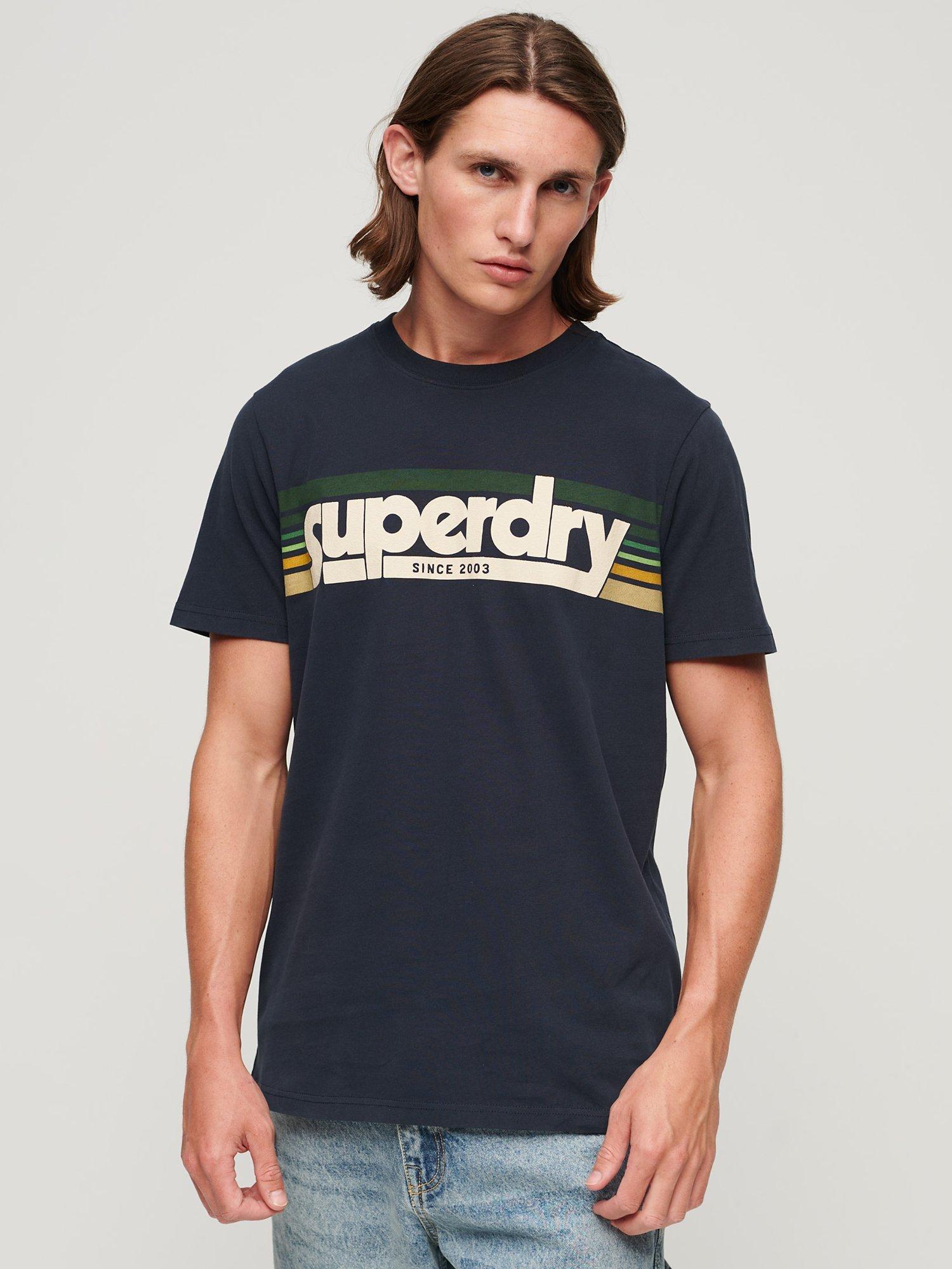 Superdry Terrain Striped Logo T-Shirt, Eclipse Navy