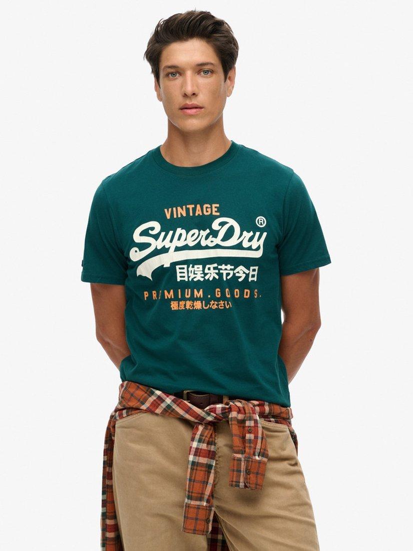 Product image 1 of 5, which shows Superdry Classic Vintage Logo Heritage T-Shirt, Pine Green, S