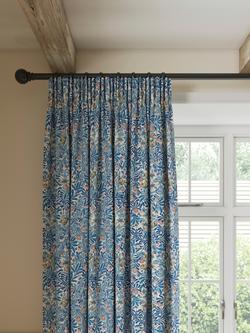 Morris & Co. Bower Pair Lined Pencil Pleat Curtains, Indigo/Pearwood