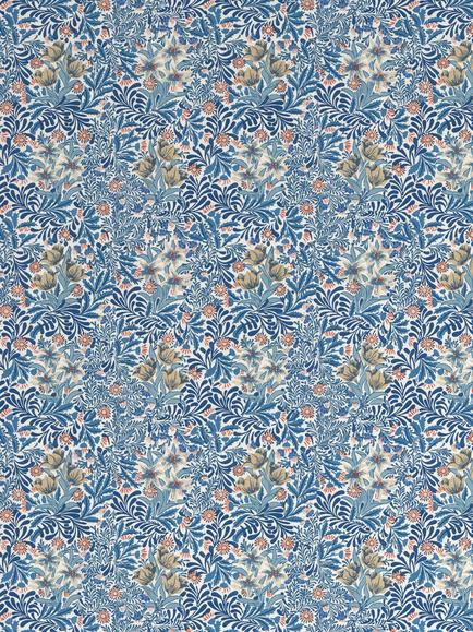 Morris & Co. Bower Pair Lined Pencil Pleat Curtains - view 2, Indigo/Pearwood