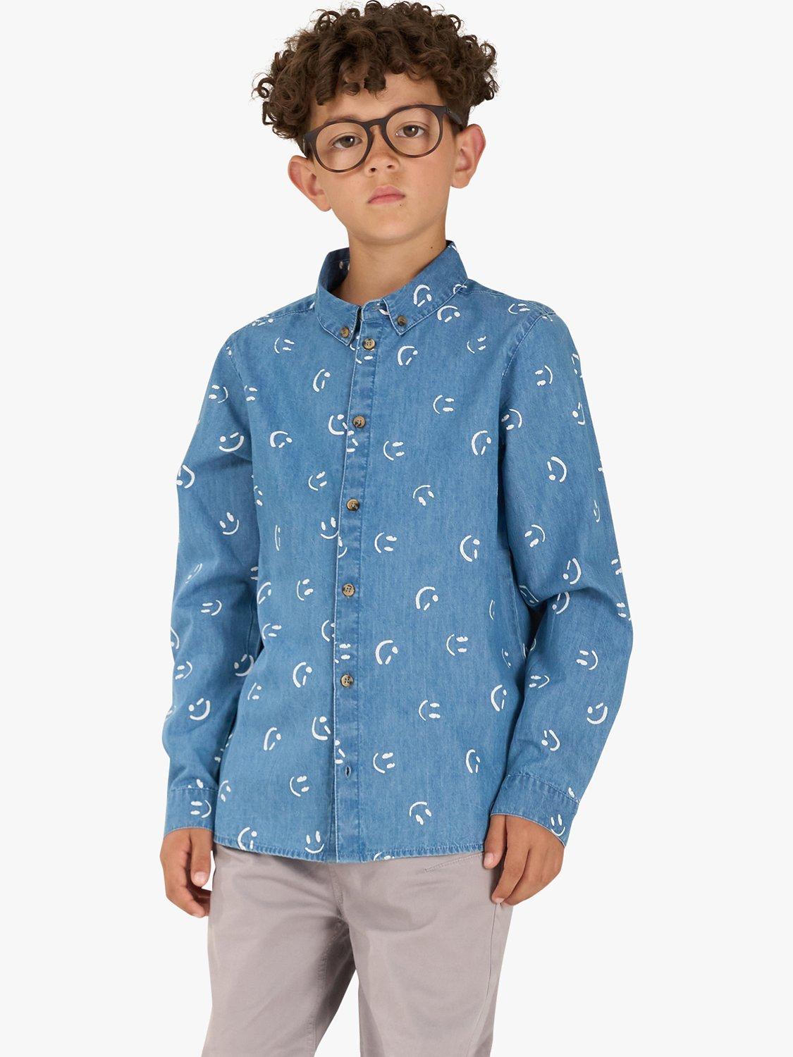 Product image 1 of 4, which shows Angel & Rocket Kids' Walker Smile Print Shirt, Blue, 7 years