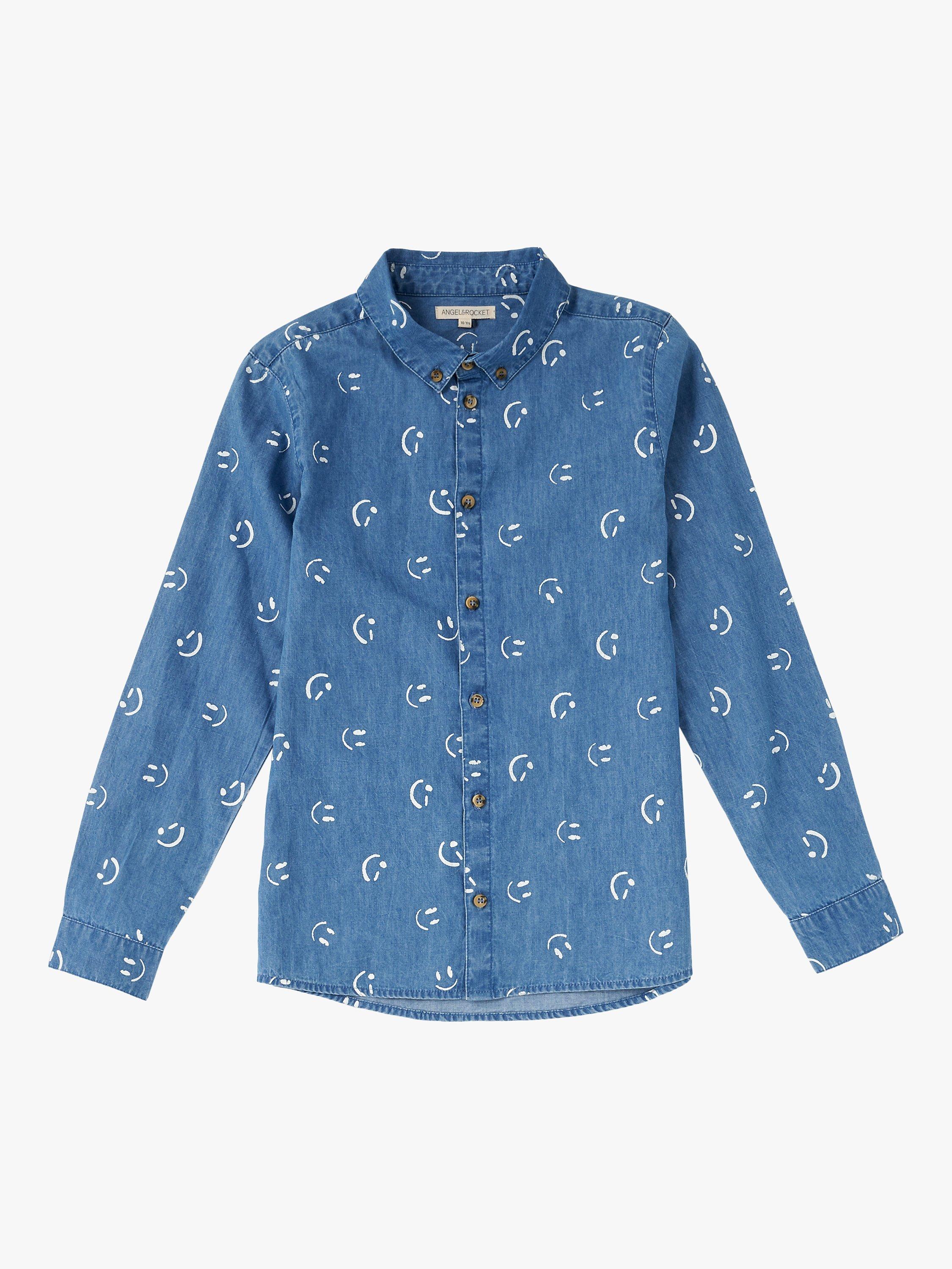 Product image 2 of 4, which shows Angel & Rocket Kids' Walker Smile Print Shirt, Blue, 7 years