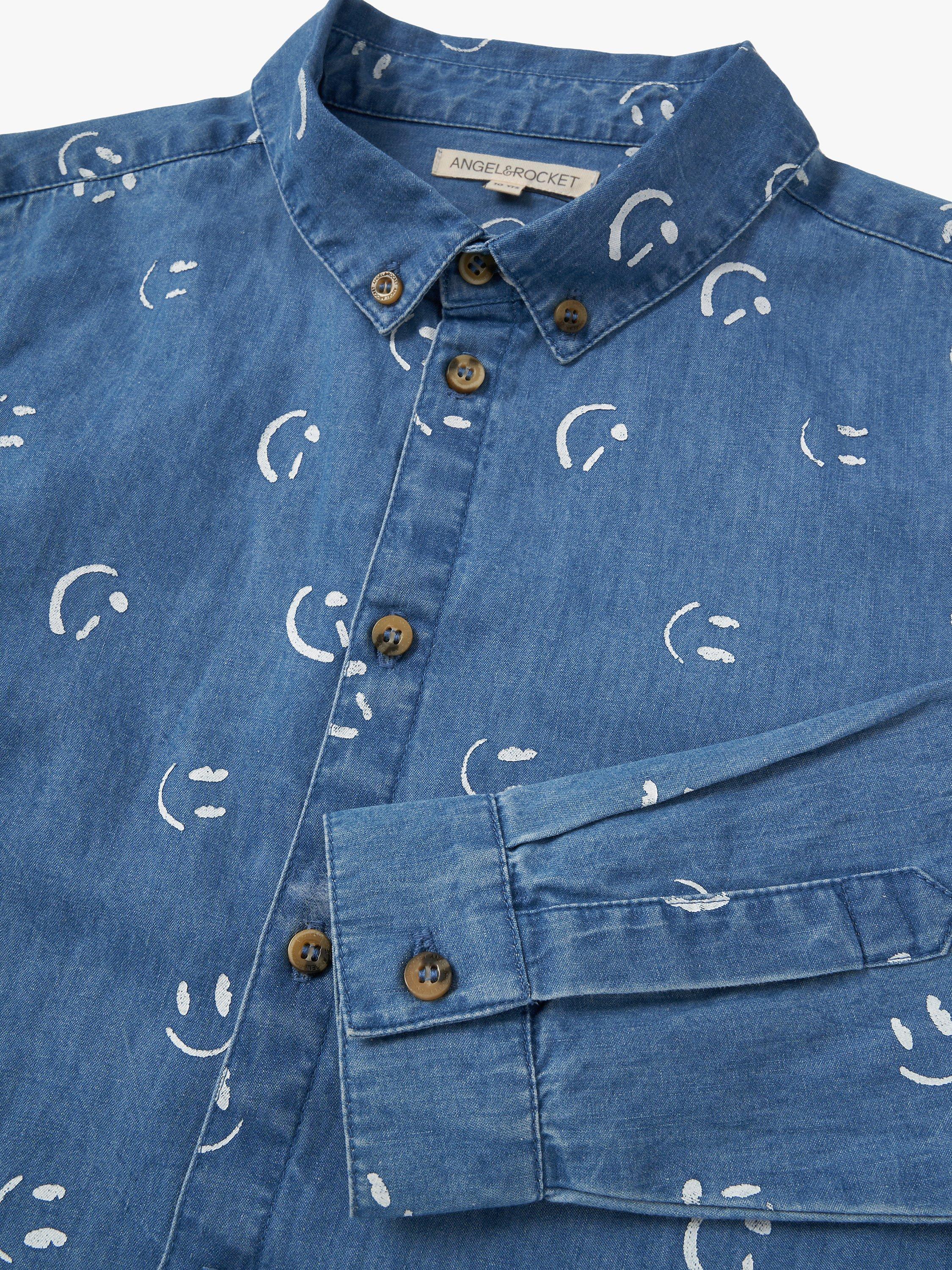 Product image 4 of 4, which shows Angel & Rocket Kids' Walker Smile Print Shirt, Blue, 7 years