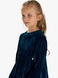 Angel & Rocket Kids' Mia Crushed Velvet Lace Collar Dress, Teal