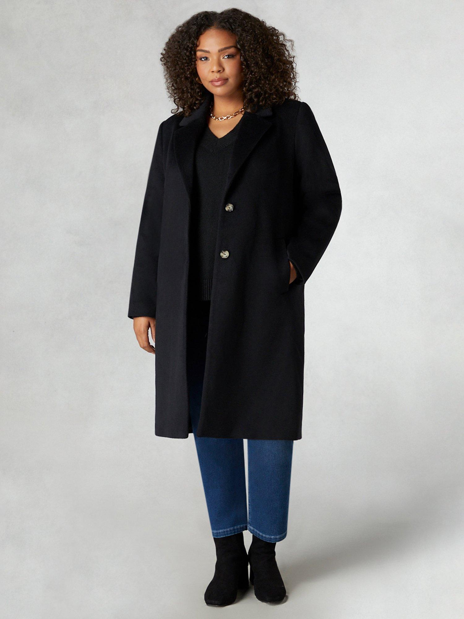 Live Unlimited Curve Wool Blend Long Tailored Coat Black