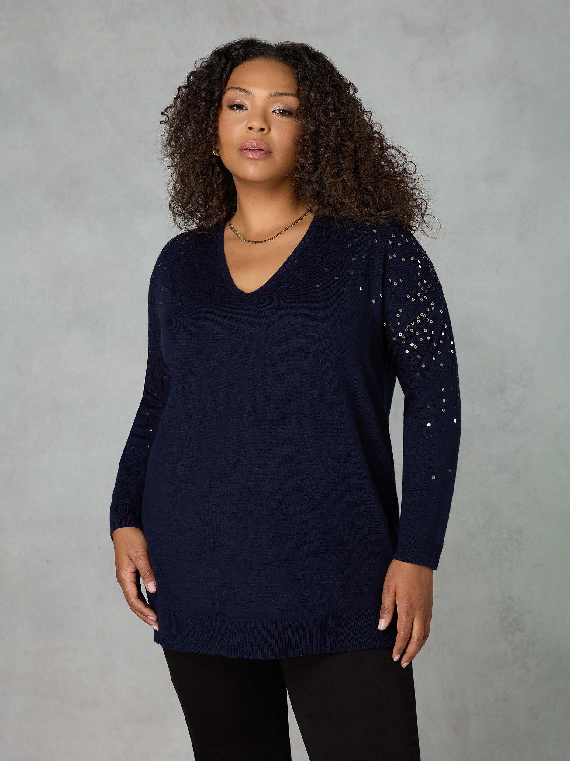 Live Unlimited Curve Cashmere Blend Sequin Jumper Blue 20