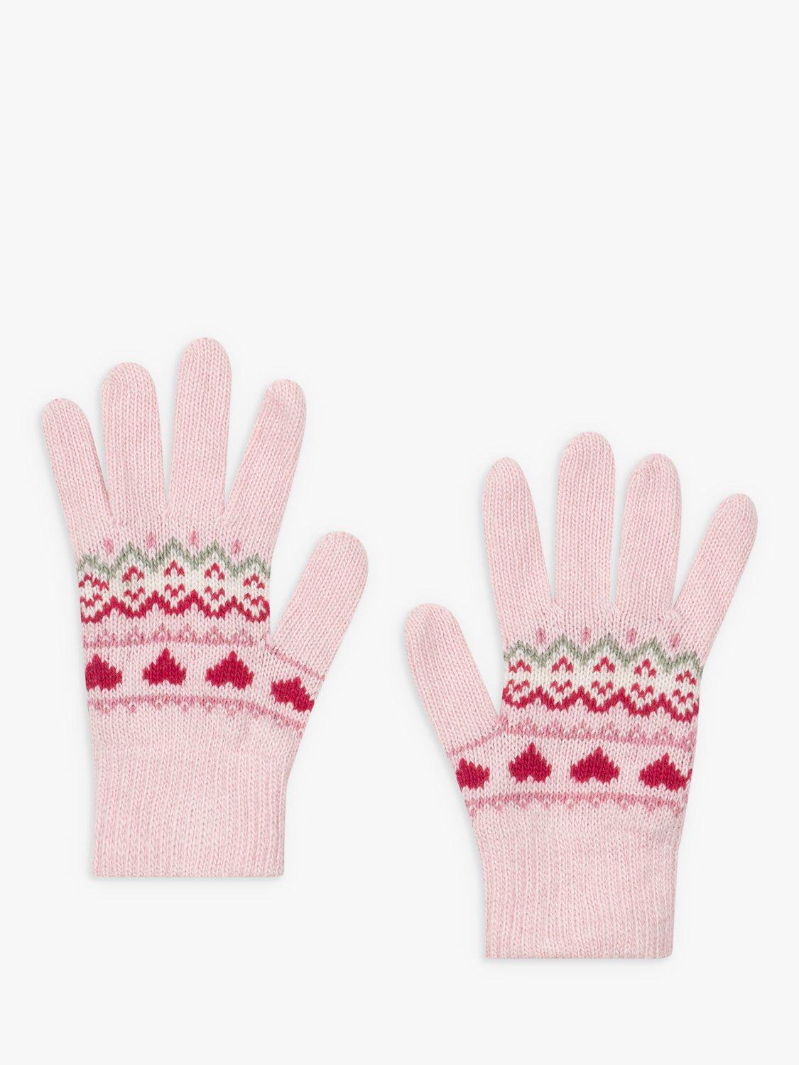 Trotters Kids' Fairisle Cashmere Blend Gloves, Pink/Multi, S