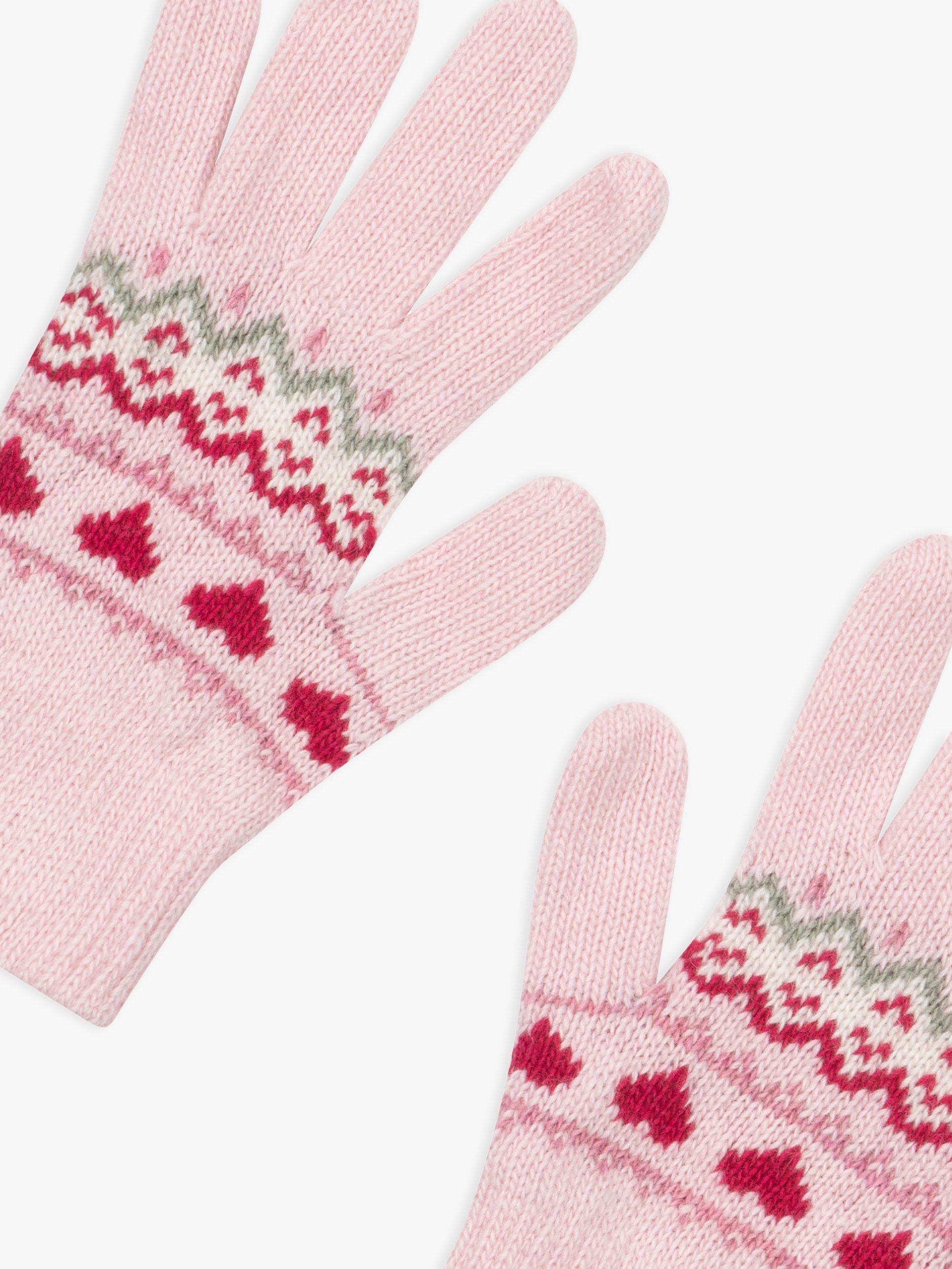 Trotters Kids' Fairisle Cashmere Blend Gloves, Pink/Multi, S