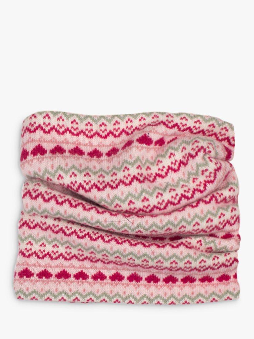 Product image 1 of 4, which shows Trotters Kids' Fair Isle Snoody, Pink, One Size