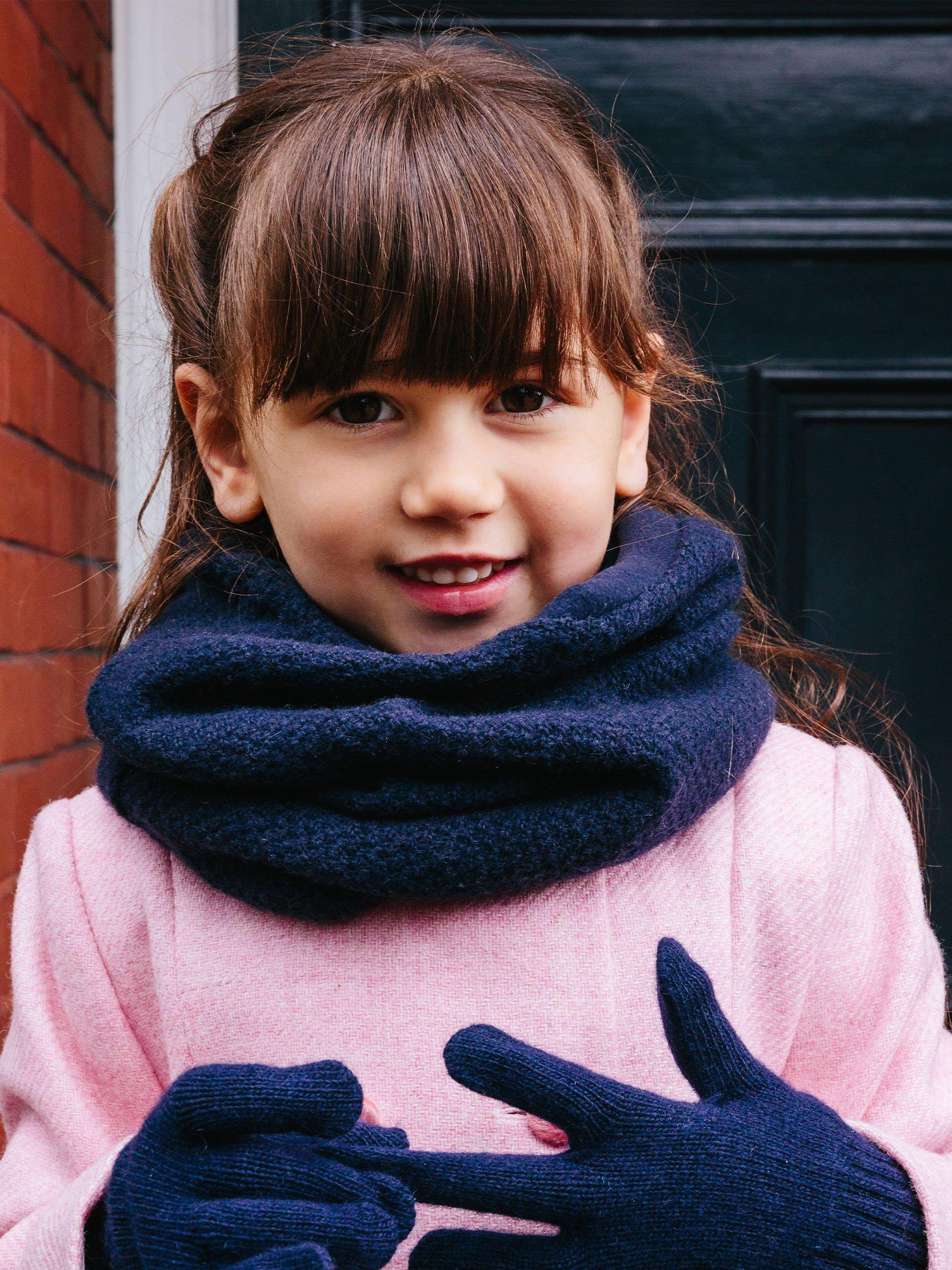 Product image 4 of 4, which shows Trotters Kids' Rice Stitch Wool/Cashmere Blend Snoody, Navy, One Size