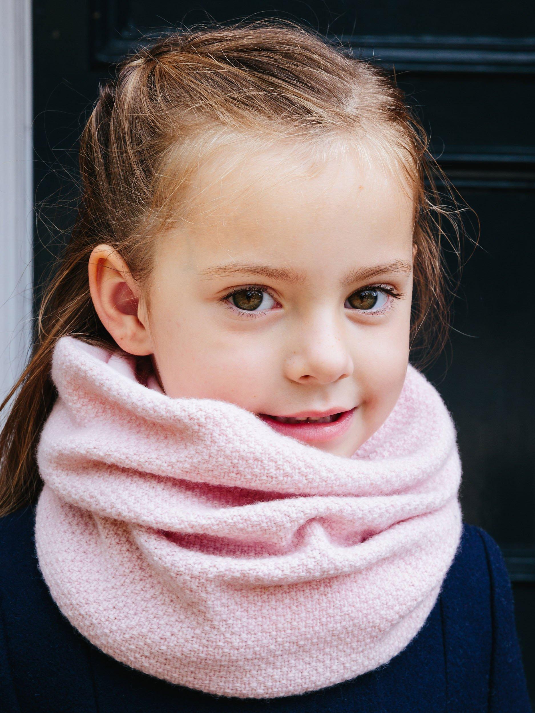 Product image 4 of 4, which shows Trotters Kids' Rice Stitch Wool/Cashmere Blend Snoody, Pink, One Size