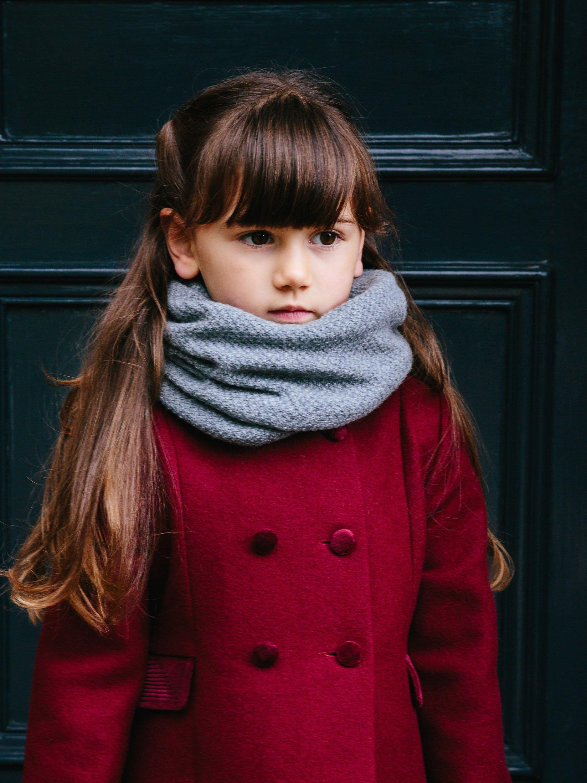 Product image 6 of 6, which shows Trotters Kids' Rice Stitch Wool/Cashmere Blend Snoody, Grey Marl, One Size