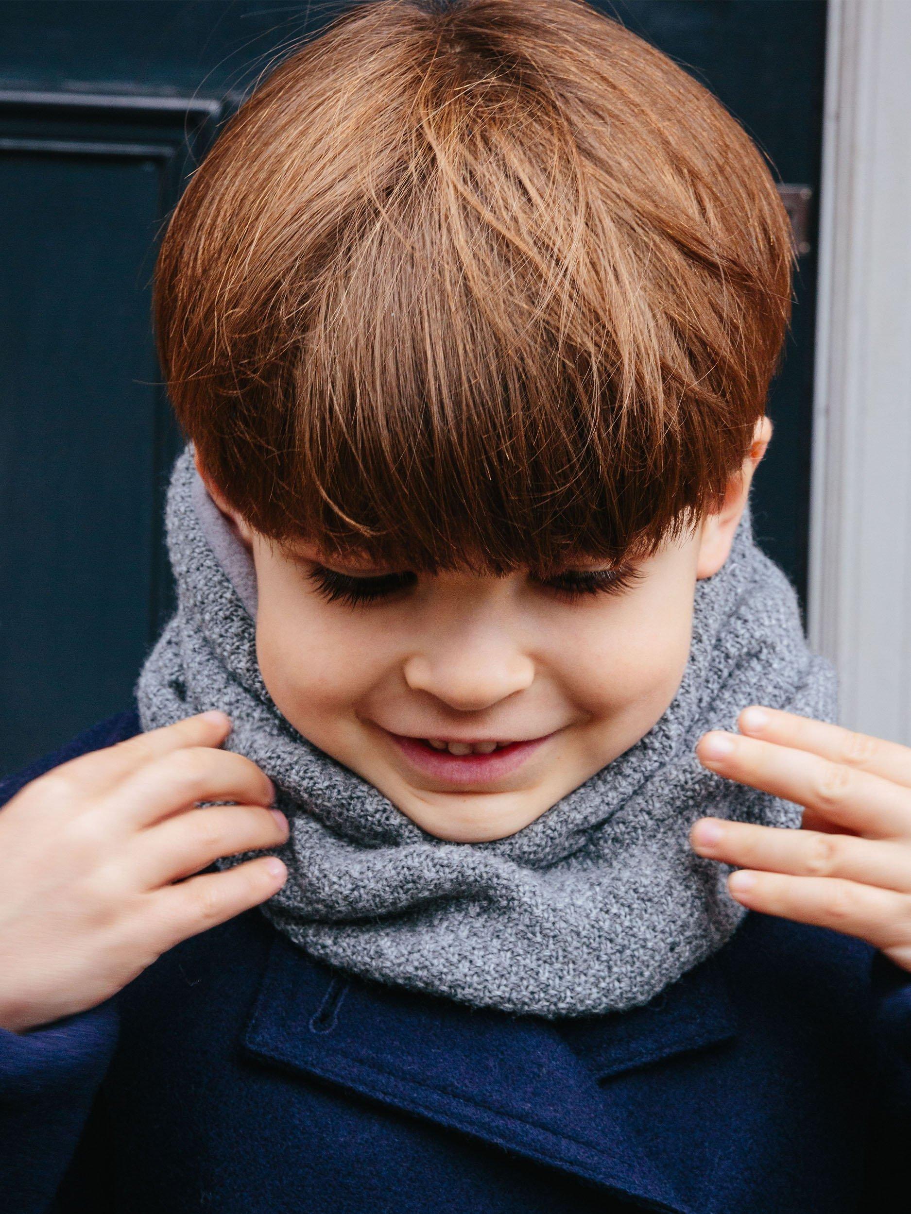 Product image 5 of 6, which shows Trotters Kids' Rice Stitch Wool/Cashmere Blend Snoody, Grey Marl, One Size