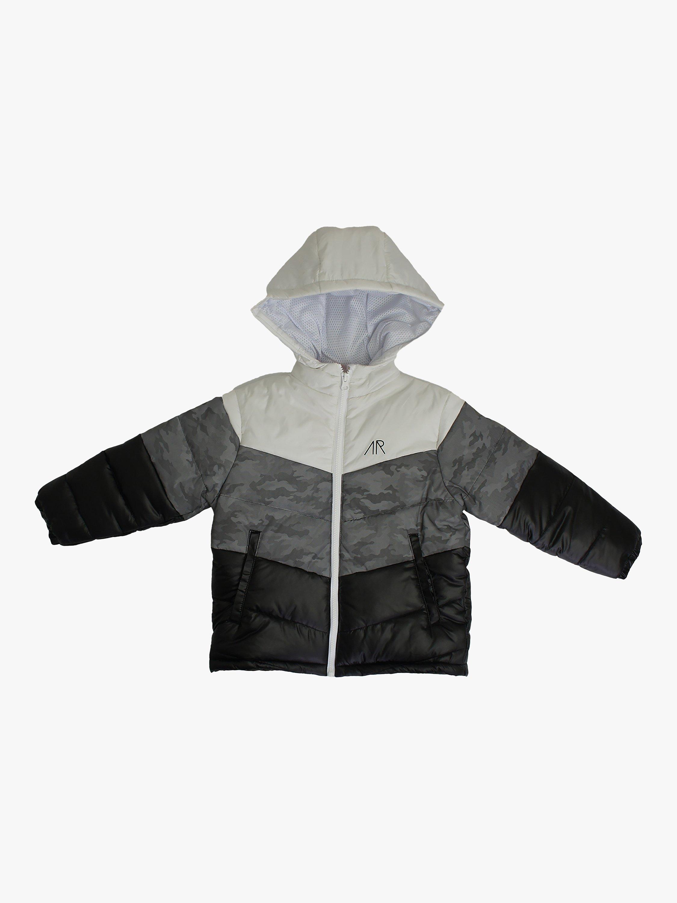 Product image 2 of 4, which shows Angel & Rocket Kids' Hunter Colour Block Ice Puffer Jacket, White/Multi, 5 years