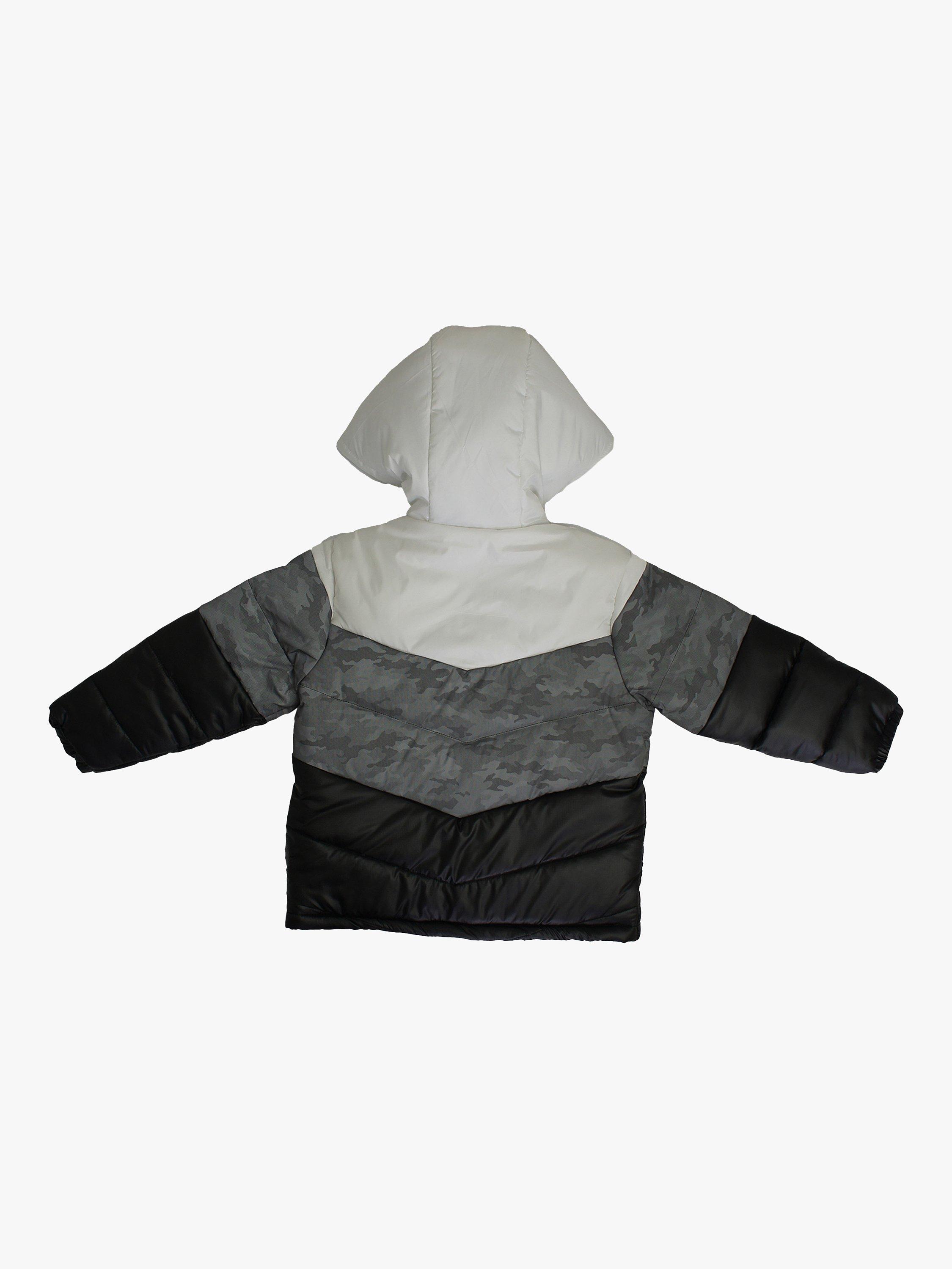 Product image 3 of 4, which shows Angel & Rocket Kids' Hunter Colour Block Ice Puffer Jacket, White/Multi, 5 years