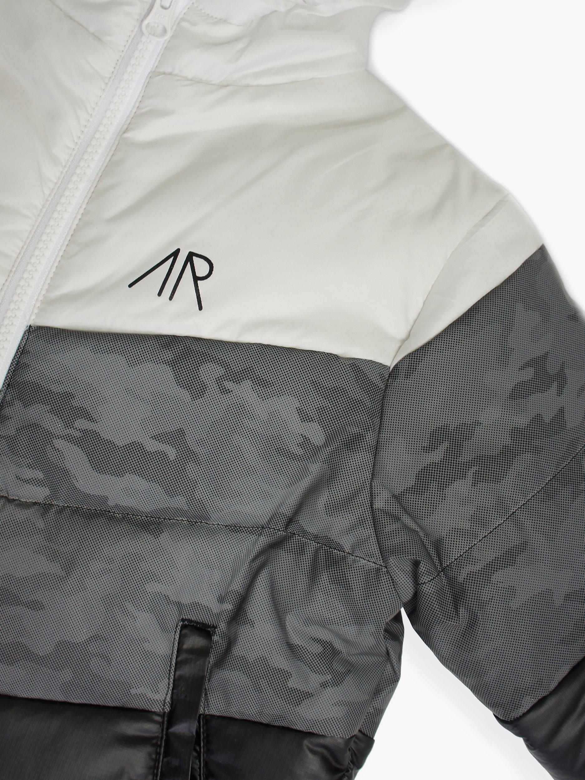 Product image 4 of 4, which shows Angel & Rocket Kids' Hunter Colour Block Ice Puffer Jacket, White/Multi, 5 years