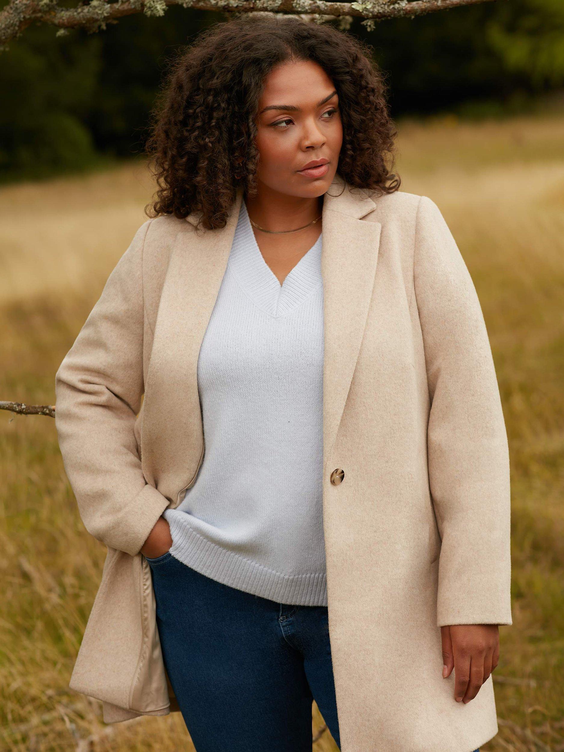 Product image 2 of 7, which shows Live Unlimited Curve Wool Blend Short Coat, Oatmeal, 16