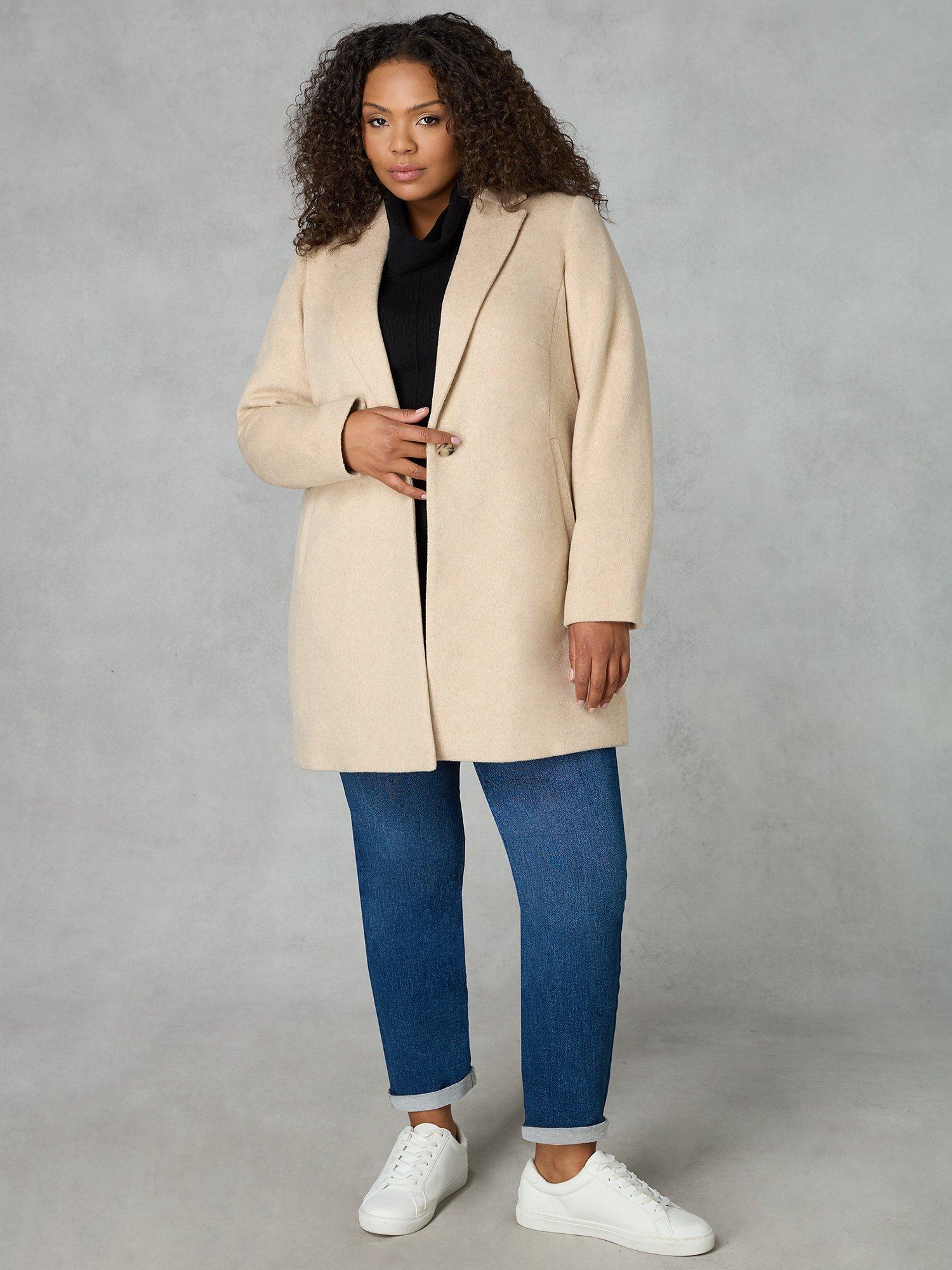 Product image 3 of 7, which shows Live Unlimited Curve Wool Blend Short Coat, Oatmeal, 16