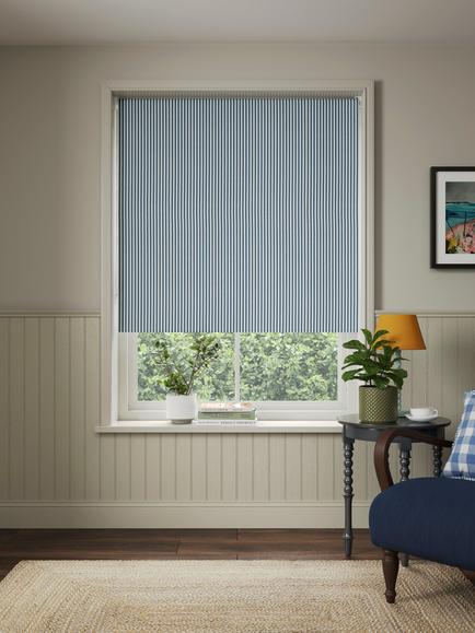 John Lewis Conwy Stripe Blackout Roller Blind, Lake Blue