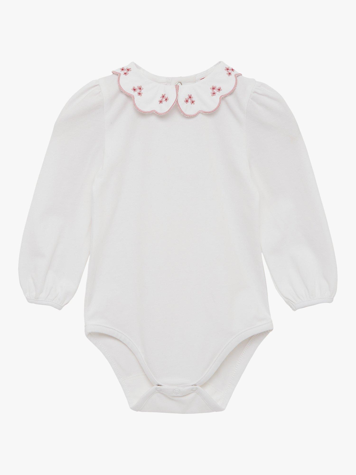 Product image 1 of 3, which shows Trotters Baby Petal Floral Cotton Blend Bodysuit, White/Pink, 3-6 months