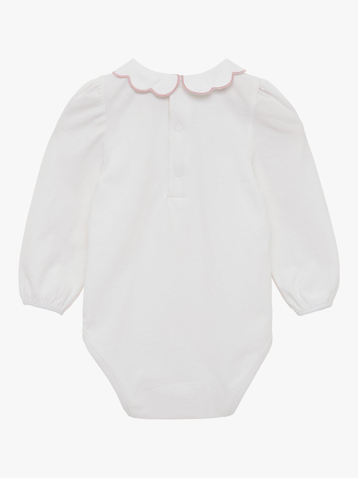 Product image 2 of 3, which shows Trotters Baby Petal Floral Cotton Blend Bodysuit, White/Pink, 3-6 months