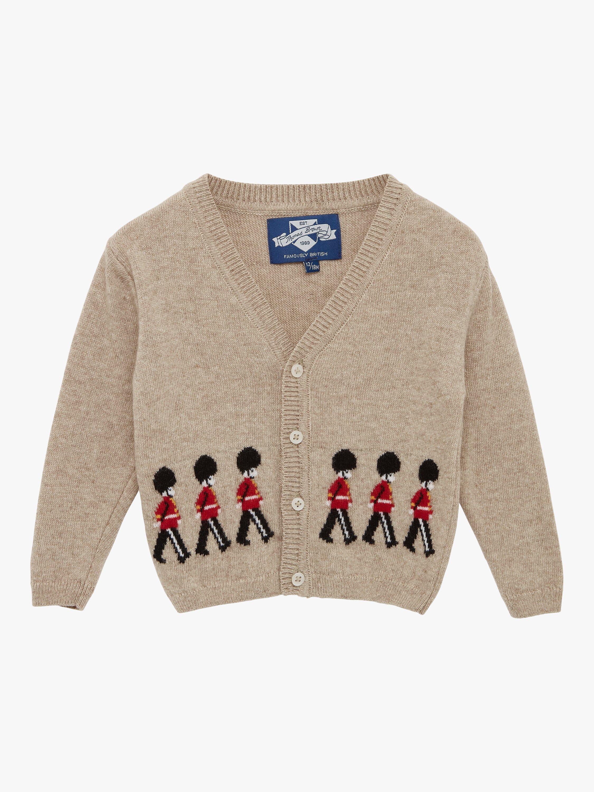 Product image 1 of 4, which shows Trotters Baby Guardsman Wool & Cashmere Blend Cardigan, Oatmeal, 3-6 months