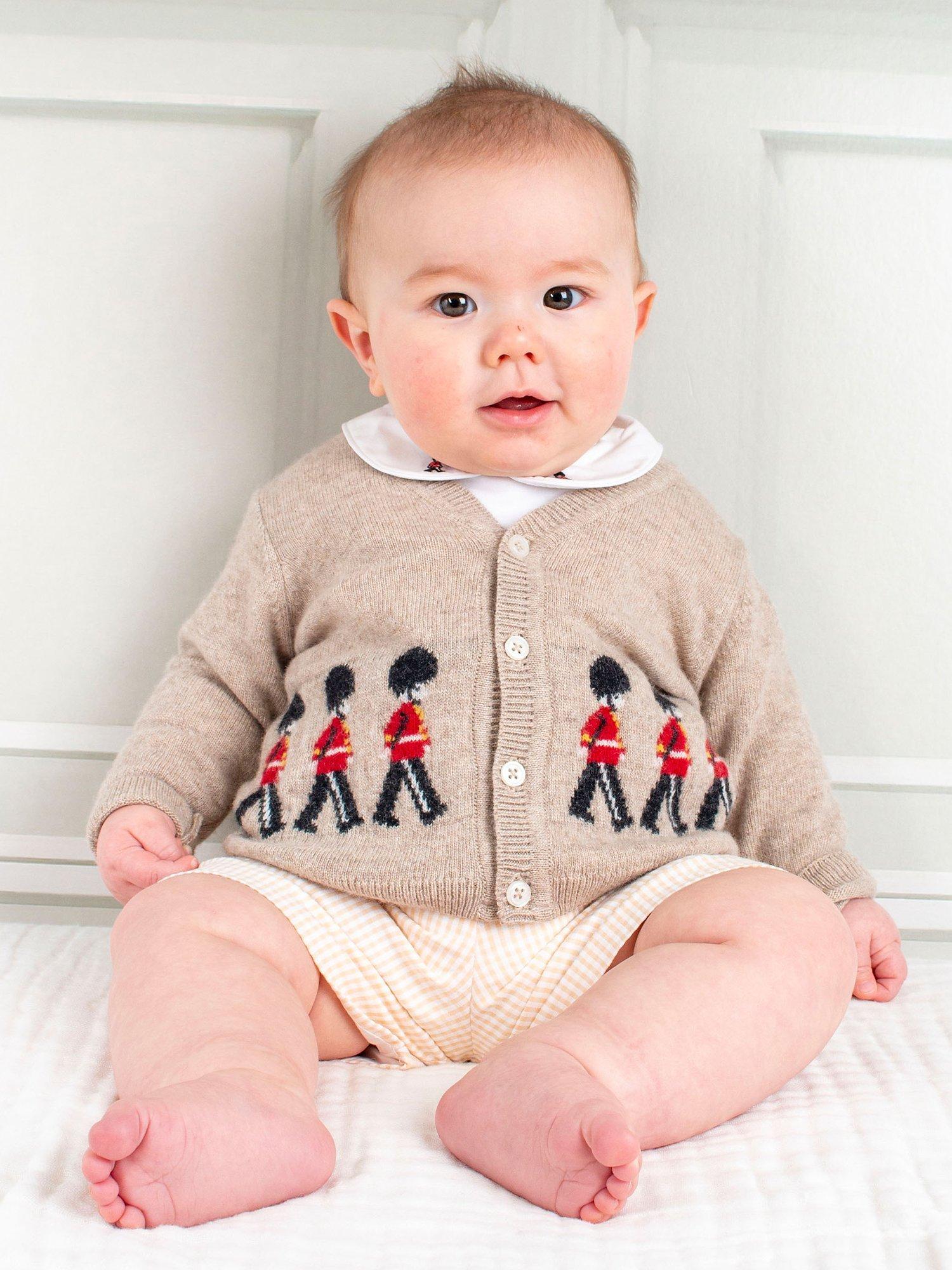 Product image 4 of 4, which shows Trotters Baby Guardsman Wool & Cashmere Blend Cardigan, Oatmeal, 3-6 months