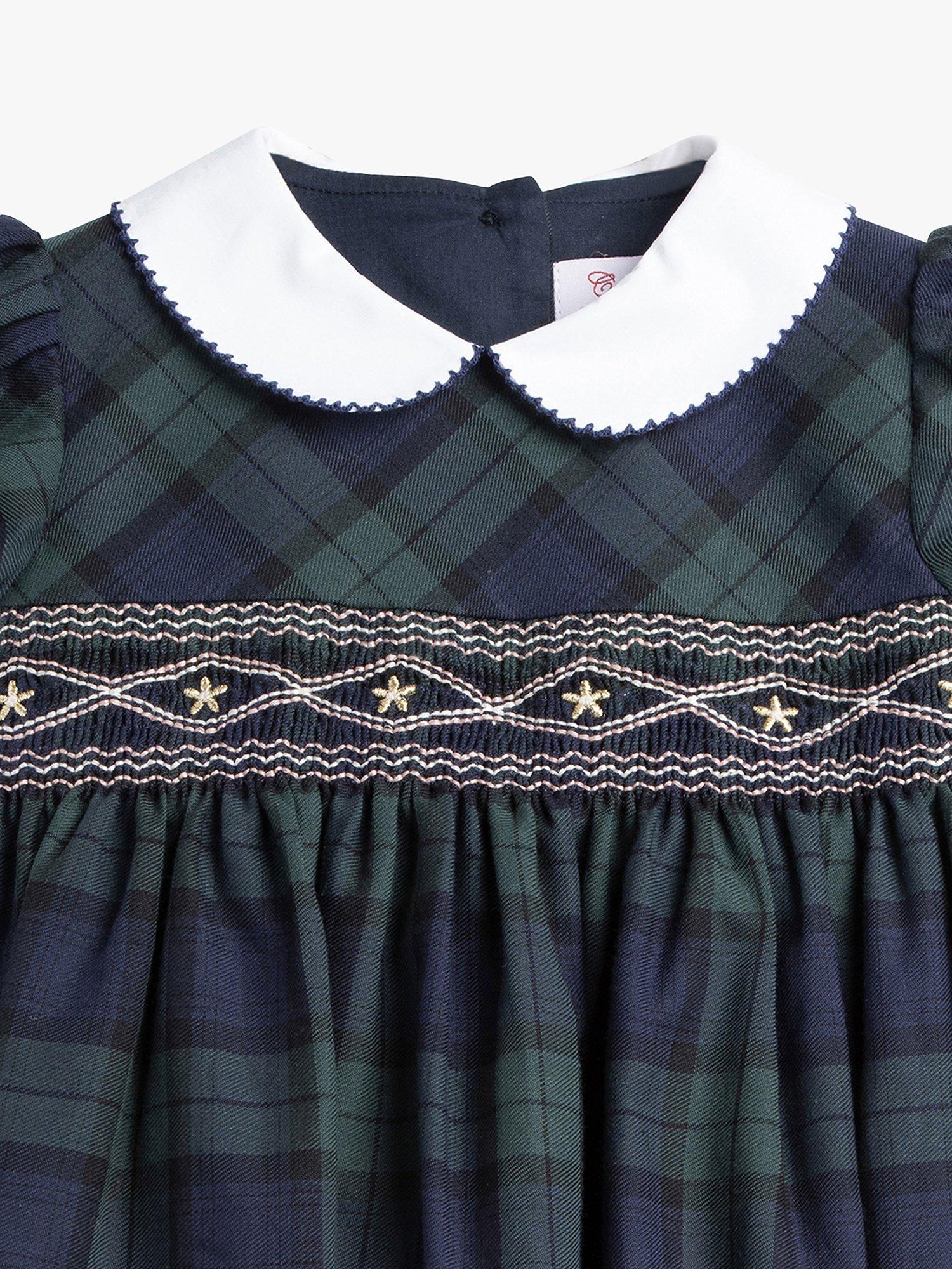 Product image 3 of 6, which shows Trotters Charlotte Baby Tartan Smocked Dress, Navy/Multi, 3-6 months