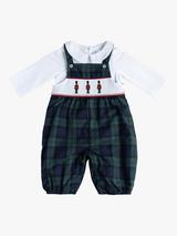 Trotters Baby My First Christmas Tartan Dungarees & Intergrated Eton Collar Bodysuit, Navy/Multi