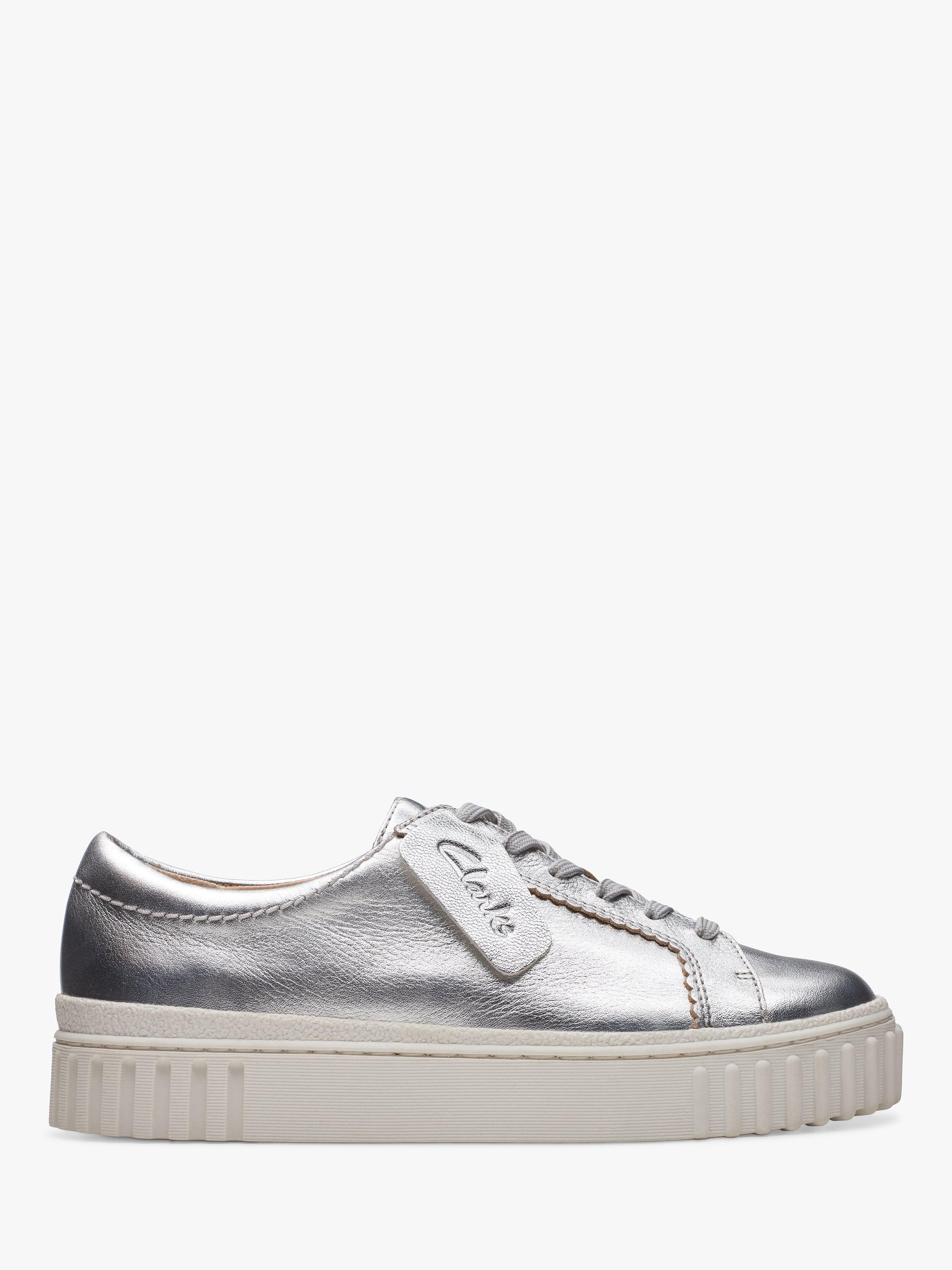 Clarks Mayhill Walk Leather Flatform Trainers, Silver Metallic
